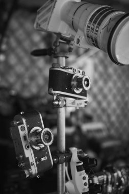 Yerevan, Armenia October 13, 2019: Vintage soviet and foreign cameras and lenses on the market
