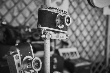Yerevan, Armenia October 13, 2019: Vintage soviet and foreign cameras and lenses on the market
