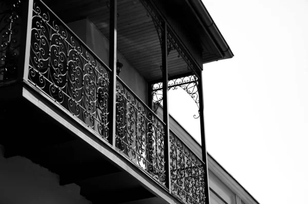 Tbilisi, Georgia November, 18 2018: Old iron balcony on the old house in Tbilisi