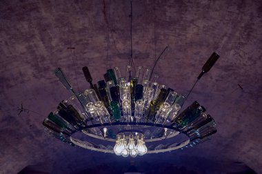 Tsinandali, Kakheti, Georgia November 10, 2019: Tsinandali Estate Wine Bottles Chandelier
