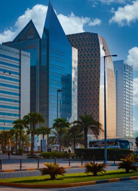 Abu Dhabi, United Arab Emirates October 10, 2017: Glass skyscrapers and a city skyline