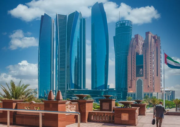 Abu Dhabi, United Arab Emirates October 10, 2017: Glass skyscrapers and a city skyline