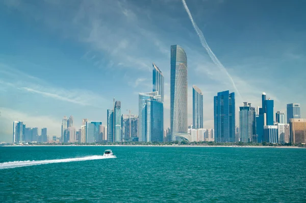 Abu Dhabi, United Arab Emirates October 10, 2017: Glass skyscrapers and a city skyline
