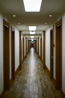 Kachreti, Georgia - November 9, 2019: corridor with many doors