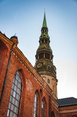 Riga, Latvia September 13, 2018: St. Peter Church Tower Clock