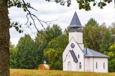 Sigulda, Latvia September 13, 2018: Old white church in a rural area