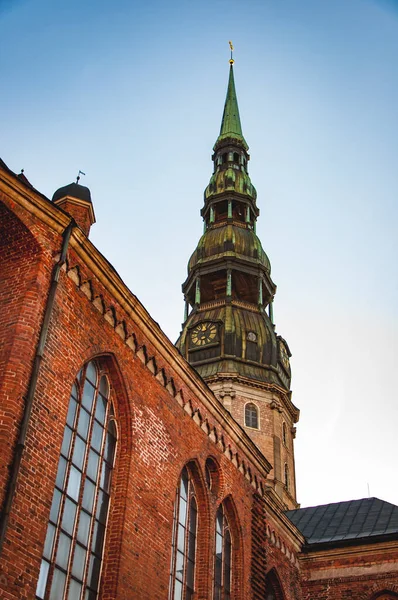 Riga, Latvia September 13, 2018: St. Peter Church Tower Clock