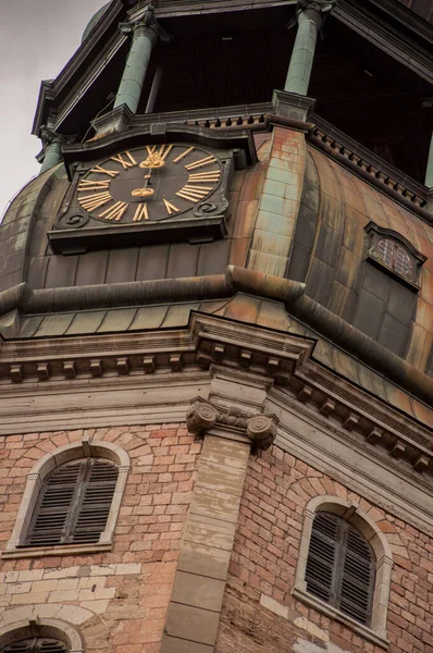 Riga, Latvia September 13, 2018: St. Peter Church Tower Clock
