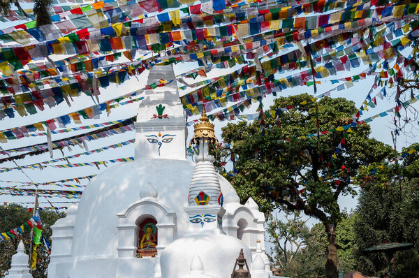 White Stupa Swayambhunath at Monkey Temple Kathmandu