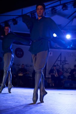Tbilisi, Georgia July 14, 2019 Dancers of Georgian National Ballet dance company Sukhishvili performing on stage at Art Gene Festival