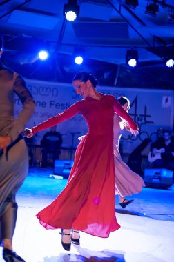 Tbilisi, Georgia July 14, 2019 Dancers of Georgian National Ballet dance company Sukhishvili performing on stage at Art Gene Festival