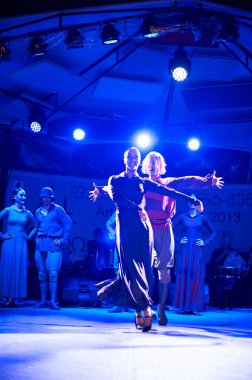 Tbilisi, Georgia July 14, 2019 Dancers of Georgian National Ballet dance company Sukhishvili performing on stage at Art Gene Festival