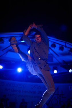 Tbilisi, Georgia July 14, 2019 Dancers of Georgian National Ballet dance company Sukhishvili performing on stage at Art Gene Festival