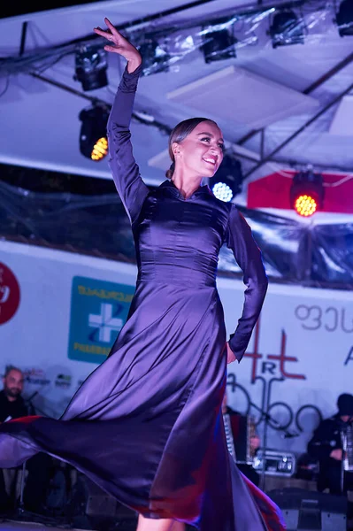 Tbilisi, Georgia July 14, 2019 Dancers of Georgian National Ballet dance company Sukhishvili performing on stage at Art Gene Festival