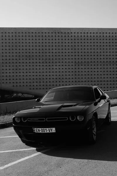 Tbilisi Georgia August 2019 Black Dodge Challenger Parked Side Road — Zdjęcie stockowe