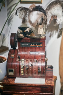 Tallinn, Estonia December 7, 2019 Retro cash register in the old town shop