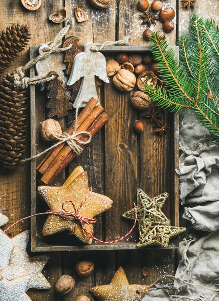 Wooden tray with cookies — Stock Photo, Image