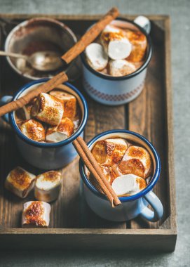 Tarçın ve marshmallow ile sıcak çikolata