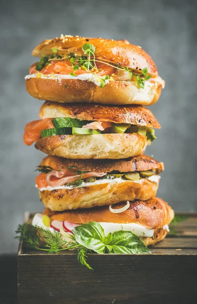 Heap of Bagels with salmon — Stock Photo, Image