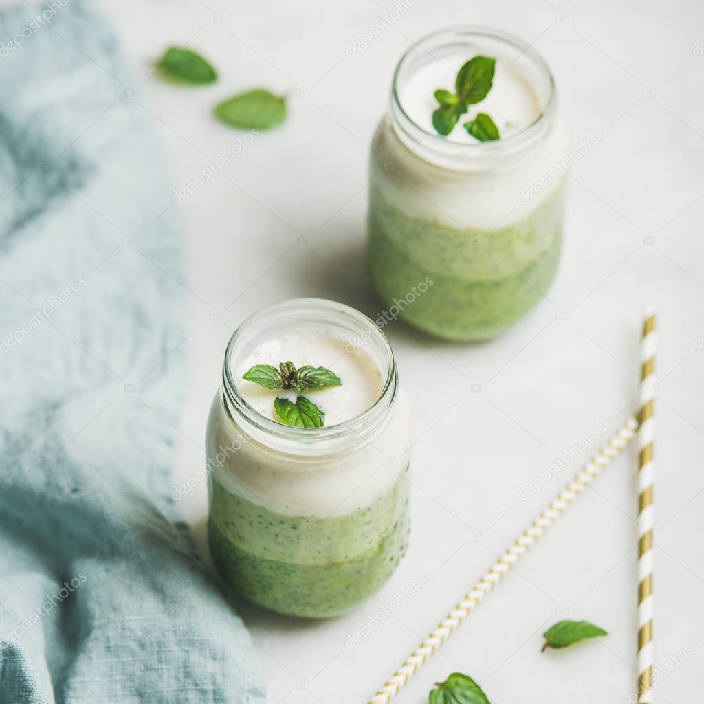 Ombre layered green smoothies 