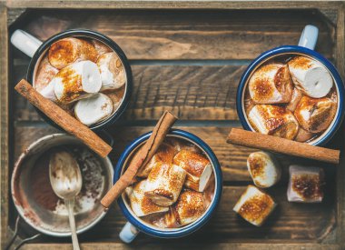 Tarçın ve marshmallow ile sıcak çikolata 