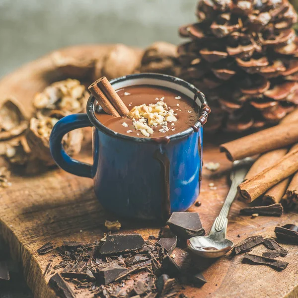 Heiße Schokolade mit Zimt und Walnüssen — Stockfoto
