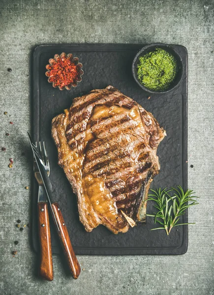 Grilled hot rib-eye beef steak — Stock Photo, Image