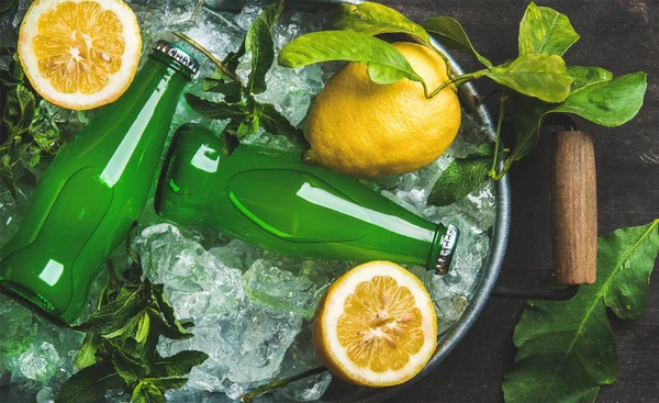 Bottles of green lemonade — Stock Photo, Image