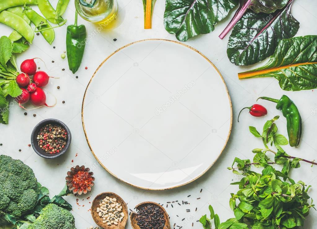 Fresh greens, vegetables and grains 