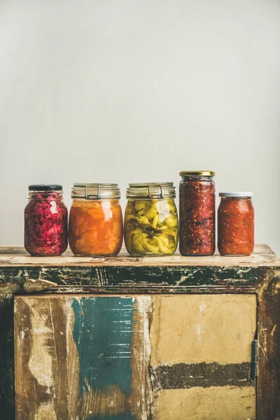 Pickled vegetables in jars — Stock Photo, Image