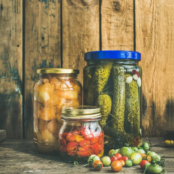 Légumes marinés d'automne dans des pots — Photo