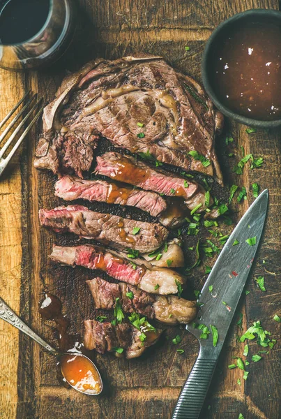Grilled medium rare beef steak