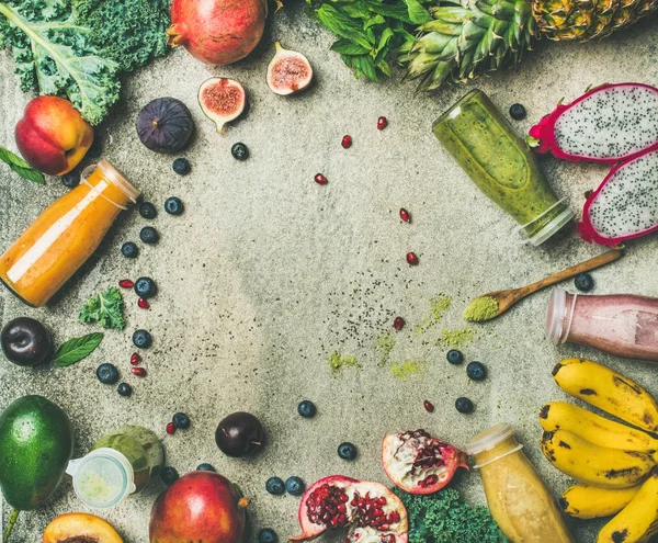 Colorful smoothies in bottles — Stock Photo, Image