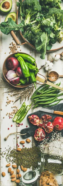Vinter Vegetarisk Vegansk Mat Matlagning Ingredienser Platt Lay Frukter Bönor — Stockfoto