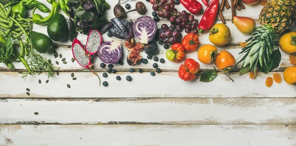 Helathy Vegansk Mat Matlagning Bakgrund Färsk Frukt Grönsaker Gröna Superfoods — Stockfoto