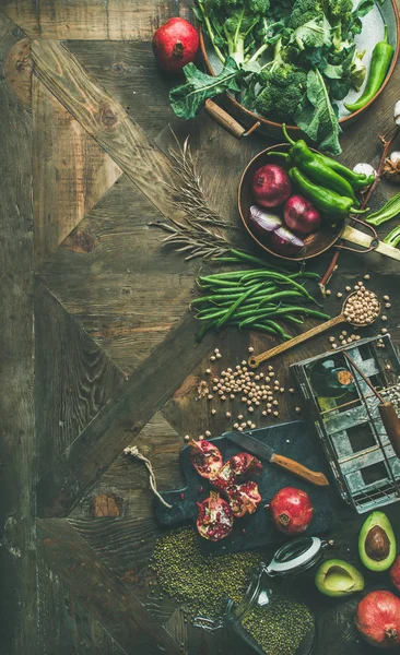 Vinter Vegetarisk Vegansk Mat Matlagning Ingredienser Säsongens Grönsaker Frukter Bönor — Stockfoto