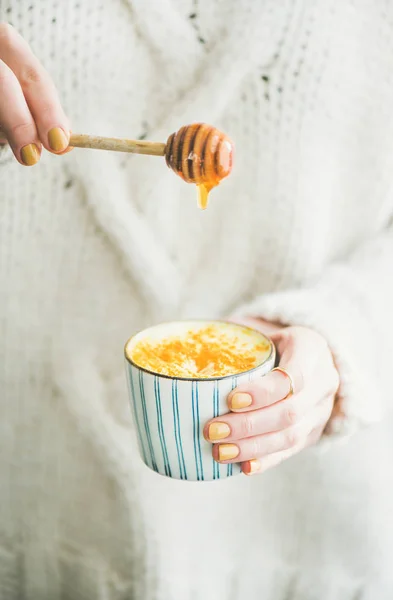 Leche Con Leche Cúrcuma Vegana Saludable Leche Dorada Con Miel — Foto de Stock