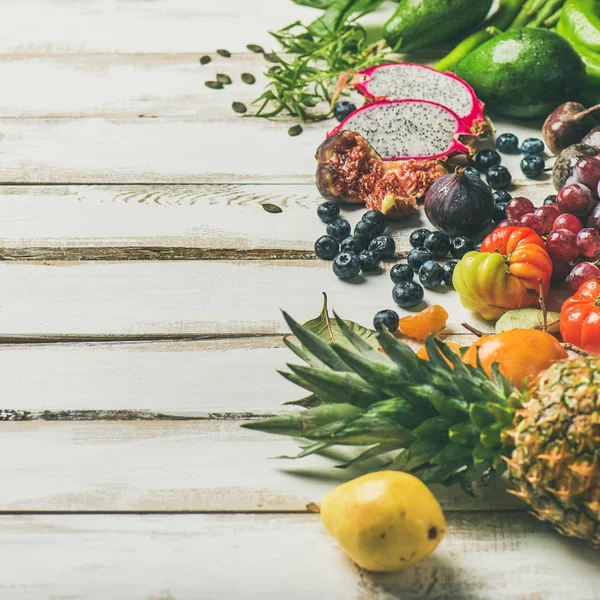 Helathy Syrové Veganské Potraviny Vaření Pozadí Čerstvé Ovoce Zelenina Zelené — Stock fotografie