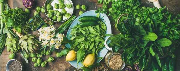 Våren Hälsosam Vegansk Mat Matlagning Ingredienser Grönsaker Frukt Frön Groddar — Stockfoto
