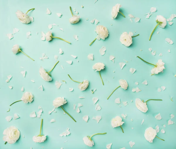 Floral Bitmappatroon Patroon Achtergrond Witte Boterbloem Bloemen Blauwe Achtergrond — Stockfoto