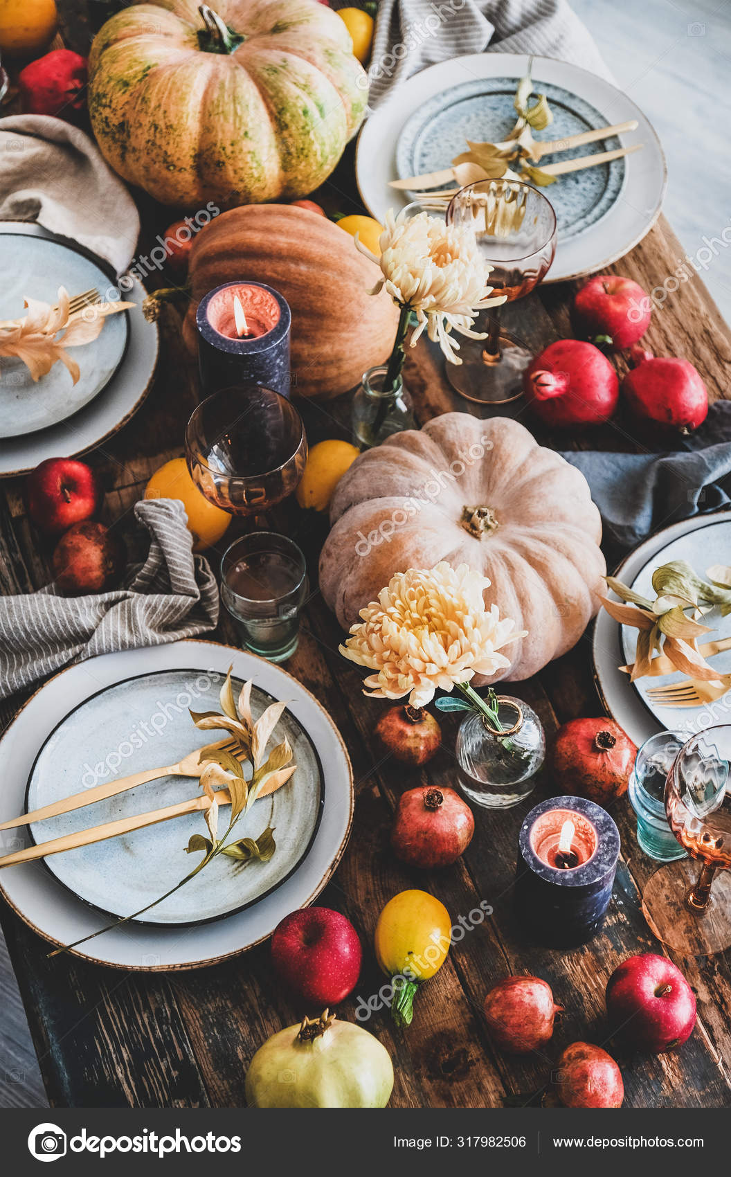 Fall Table Setting Thanksgiving Day Party Family Gathering Dinner