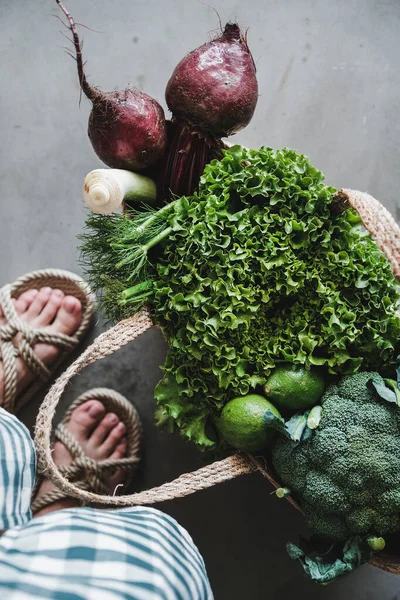 Milieuvriendelijke Levensstijl Boven Schot Van Supermarkt Jute Netto Zakken Vol — Stockfoto