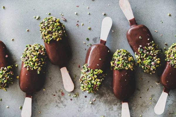 Jégkrém Jégkrém Minta Lapos Laikus Csokoládé Mázas Jégkrém Pops Pisztácia — Stock Fotó