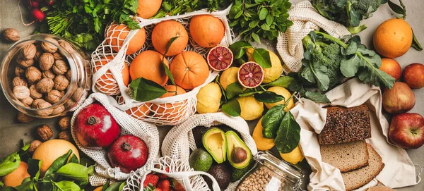 Surtido Alimentos Dietéticos Veganos Vegetarianos Equilibrados Puesta Plana Frutas Verduras — Foto de Stock