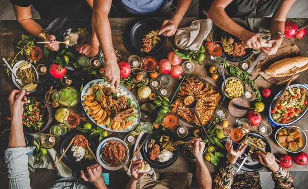 Flat Lay Family Feasting Turkish Cuisine Lamb Chops Quince Bean — Stock Photo, Image