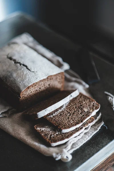 Healthy Rye Swedish Bread Loaf Cut Slices Covered Flour Vintage — Stock Photo, Image