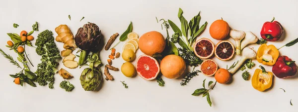 Verscheidenheid Van Immuniteit Stimuleren Van Voedsel Flat Lay Van Gember — Stockfoto