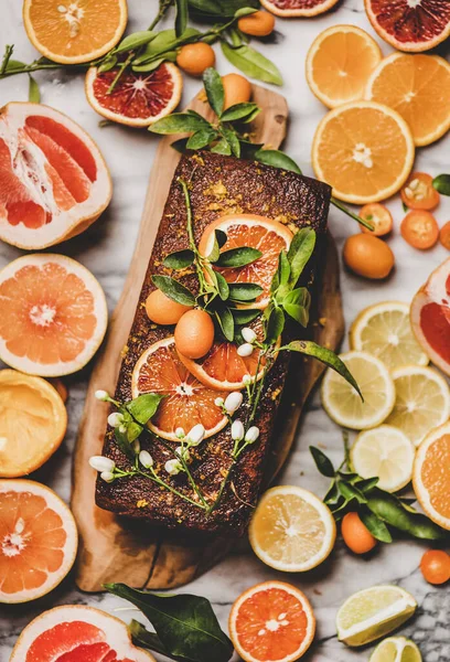 Gâteau Pain Méditerranéen Aux Agrumes Plat Couche Gâteau Livre Amande — Photo