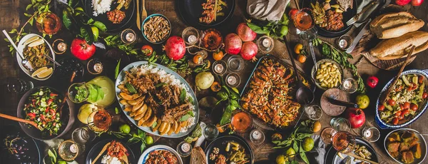 Flat Lay Alimentos Tradicionais Turcos Sush Como Costeletas Cordeiro Marmelo — Fotografia de Stock