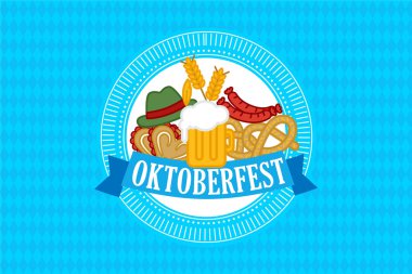 Retro bira etiket tarz. Güzel bir şablon reklam olarak. Almanca. sosis, Körili sosis, bira, kraker, elma strudel 